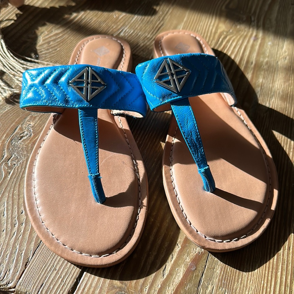 Antonio Melani blue leather flip flops size 8M
